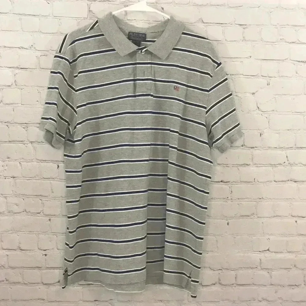 POLO Jeans Co Mens Polo Shirt Size XL Gray Striped Ralph Lauren RL Logo